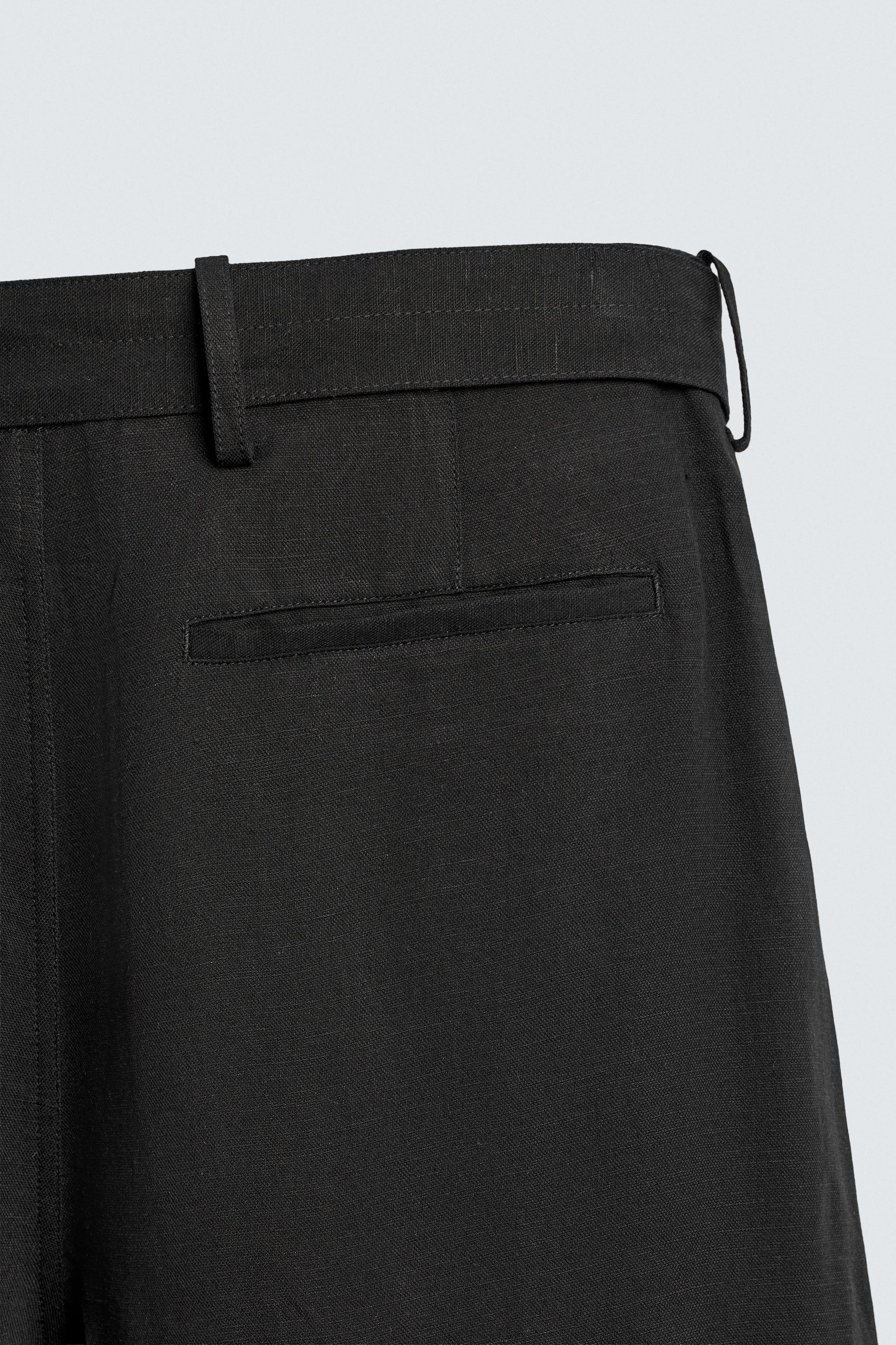 RELAXED FIT VISCOSE-LINEN BELTED PANTS